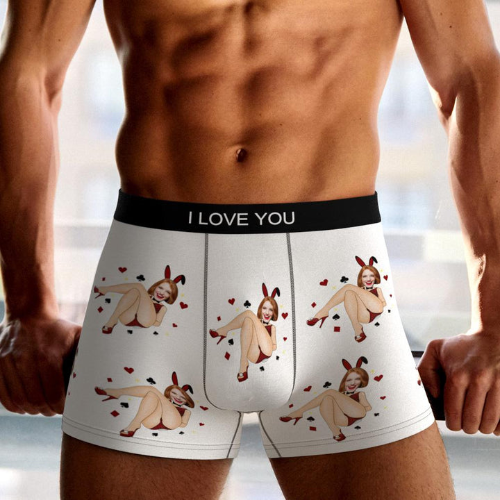 Custom Photo Boxer Bunny Girl Underwear Men's Underwear Gift For Boyfriend AR View Valentine's Day Gift
