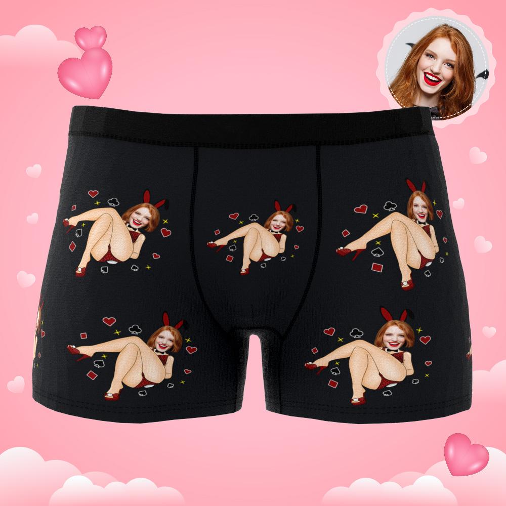Custom Photo Boxer Bunny Girl Underwear Men's Underwear Gift For Boyfriend AR View Valentine's Day Gift