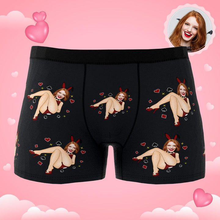 Custom Photo Boxer Bunny Girl Underwear Men's Underwear Gift For Boyfriend AR View Valentine's Day Gift