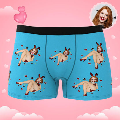 Custom Photo Boxer Bunny Girl Underwear Men's Underwear Gift For Boyfriend AR View Valentine's Day Gift