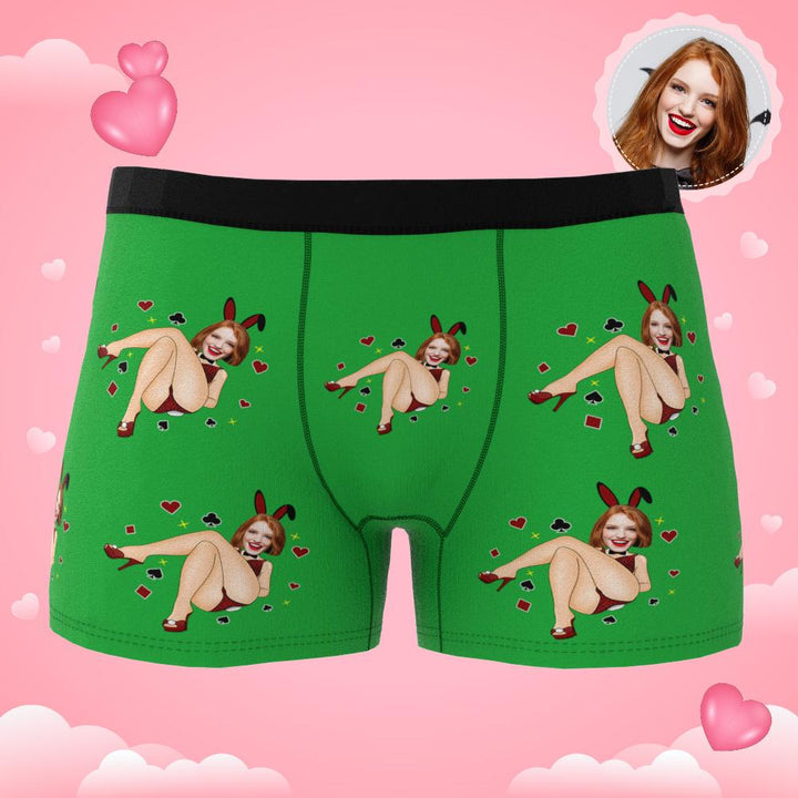 Custom Photo Boxer Bunny Girl Underwear Men's Underwear Gift For Boyfriend AR View Valentine's Day Gift