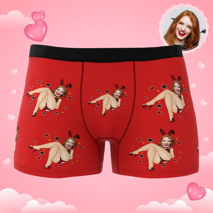 Custom Photo Boxer Bunny Girl Underwear Men's Underwear Gift For Boyfriend AR View Valentine's Day Gift