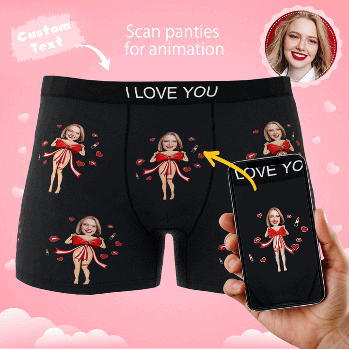 Custom Photo Boxer Red Bow Gift Underwear Men's Underwear Gift For Boyfriend AR View Valentine's Day Gift