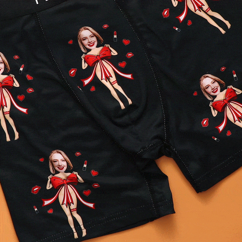 Custom Photo Boxer Red Bow Gift Underwear Men's Underwear Gift For Boyfriend AR View Valentine's Day Gift