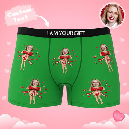 Custom Photo Boxer Red Bow Gift Underwear Men's Underwear Gift For Boyfriend AR View Valentine's Day Gift