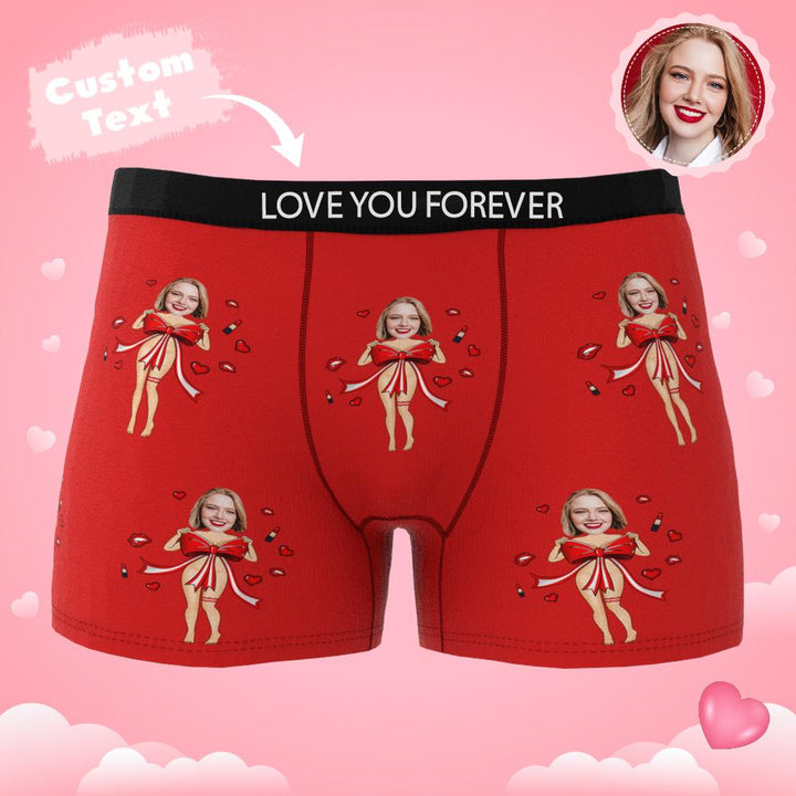 Custom Photo Boxer Red Bow Gift Underwear Men's Underwear Gift For Boyfriend AR View Valentine's Day Gift