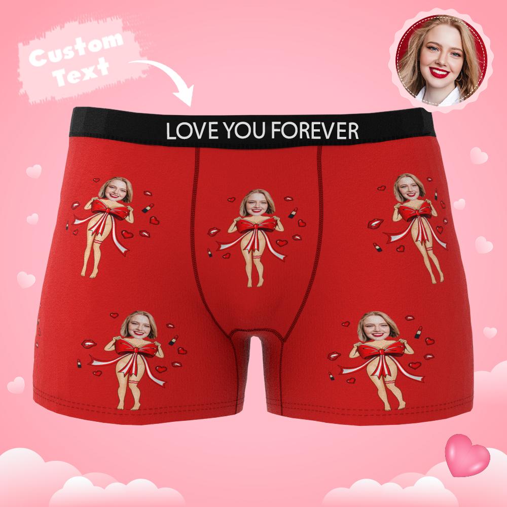 Custom Photo Boxer Red Bow Gift Underwear Men's Underwear Gift For Boyfriend AR View Valentine's Day Gift
