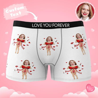 Custom Photo Boxer Red Bow Gift Underwear Men's Underwear Gift For Boyfriend AR View Valentine's Day Gift