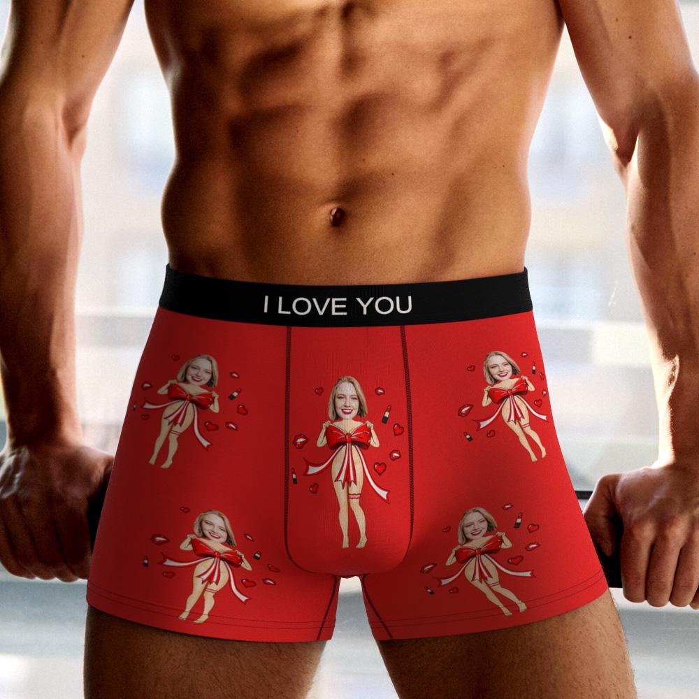 Custom Photo Boxer Red Bow Gift Underwear Men's Underwear Gift For Boyfriend AR View Valentine's Day Gift
