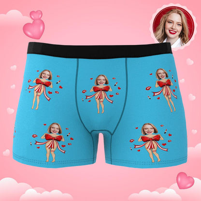 Custom Photo Boxer Red Bow Gift Underwear Men's Underwear Gift For Boyfriend AR View Valentine's Day Gift