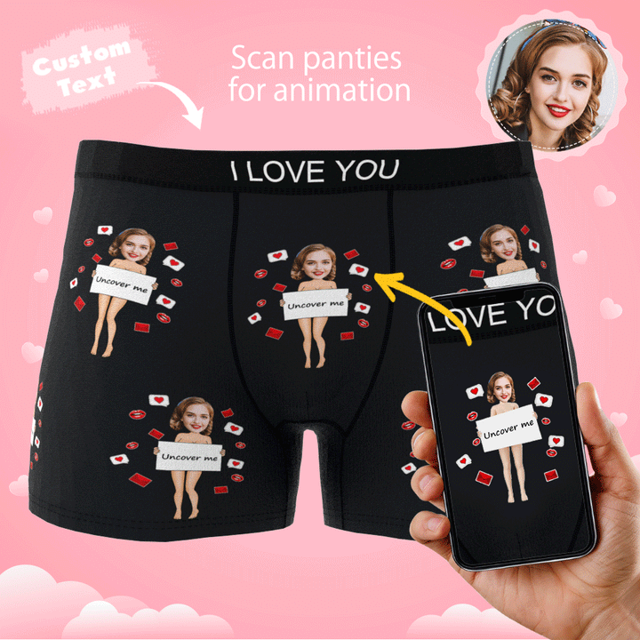 Custom Photo Boxer Uncover Me Underwear Men's Underwear Gift For Boyfriend AR View Valentine's Day Gift