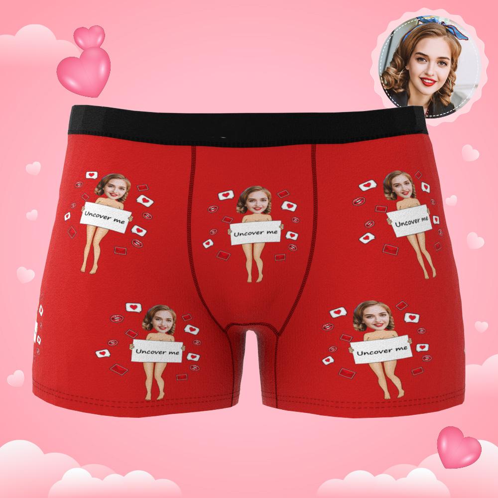 Custom Photo Boxer Uncover Me Underwear Men's Underwear Gift For Boyfriend AR View Valentine's Day Gift