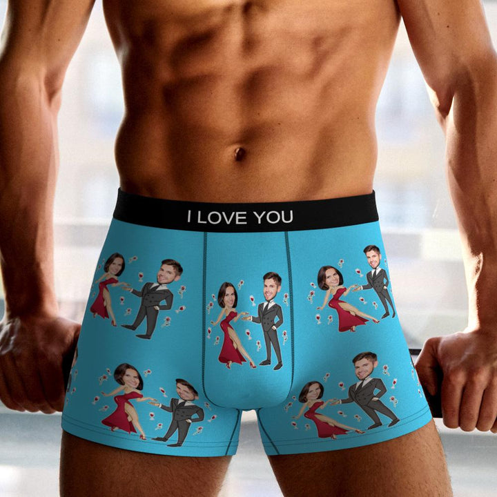Custom Face Boxer Briefs Dancing Couple Men's Underwear AR View