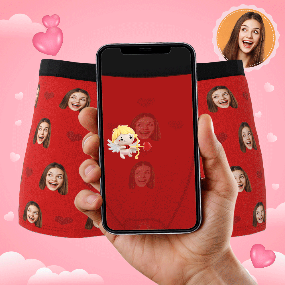Custom Photo Boxer Men's, Heart Face Underwear - Men