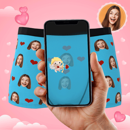 Custom Photo Boxer Men's, Heart Face Underwear - Men