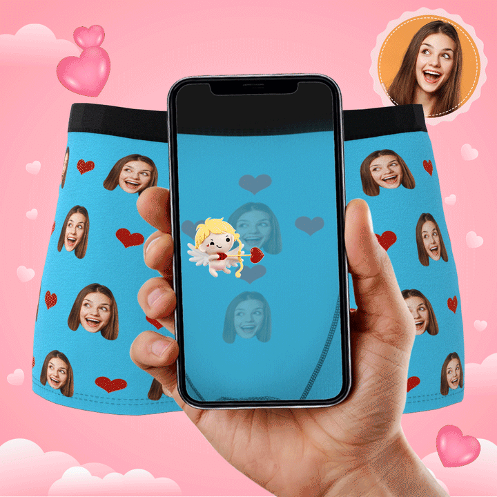 Custom Photo Boxer Men's, Heart Face Underwear - Men