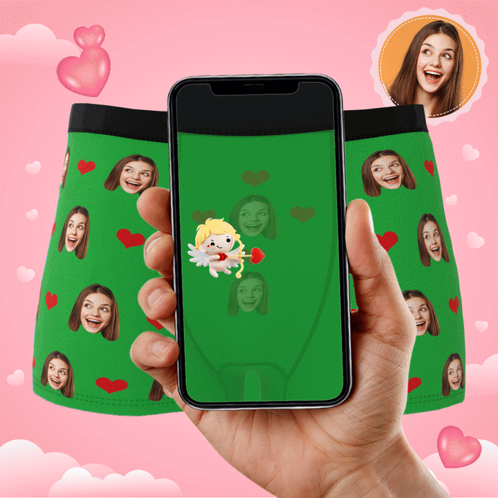 Custom Photo Boxer Men's, Heart Face Underwear - Men