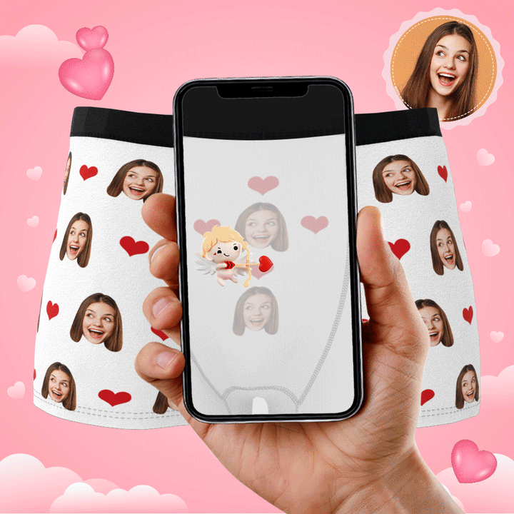 Custom Photo Boxer Men's, Heart Face Underwear - Men