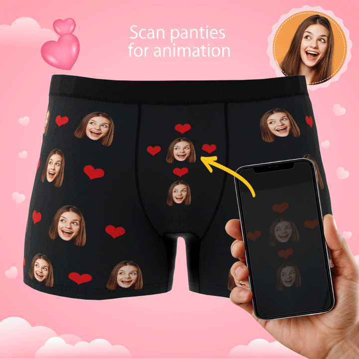 Custom Photo Boxer Men's, Heart Face Underwear - Men