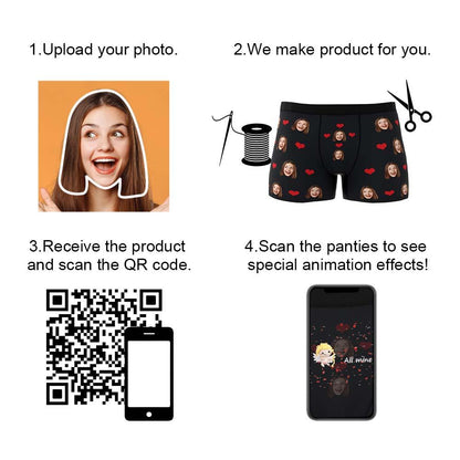 Custom Photo Boxer Men's, Heart Face Underwear - Men