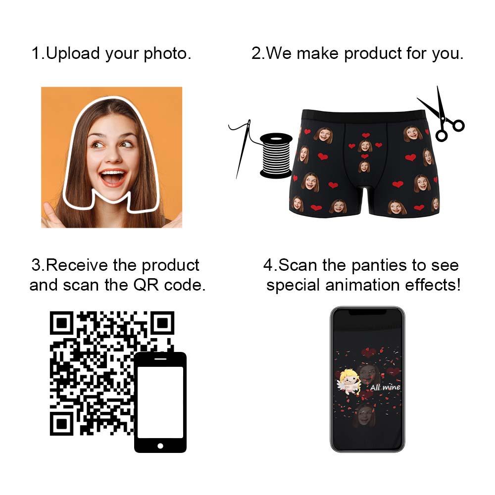 Custom Photo Boxer Men's, Heart Face Underwear - Men