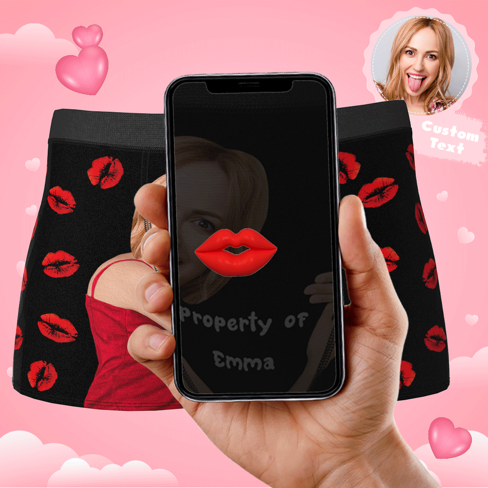 Custom Sexy Red Lips Boxer Brief with Face and Name
