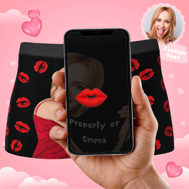 Custom Sexy Red Lips Boxer Brief with Face and Name