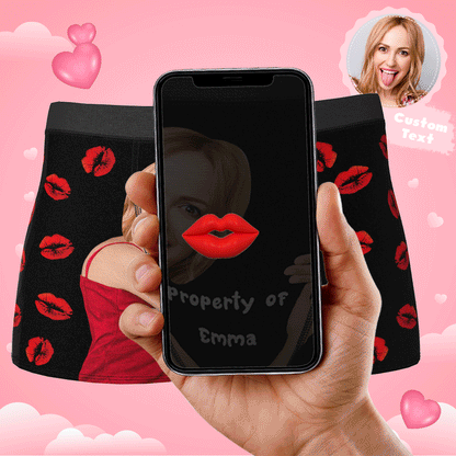 Custom Sexy Red Lips Boxer Brief with Face and Name