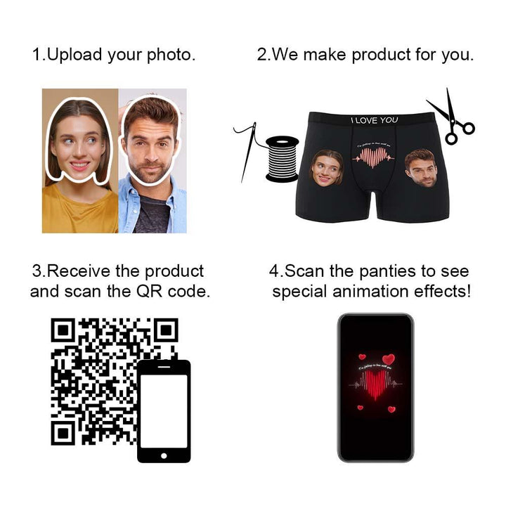 Custom Photo Boxer Electrocardiogram Underwear Men's Underwear Gift For Boyfriend AR View