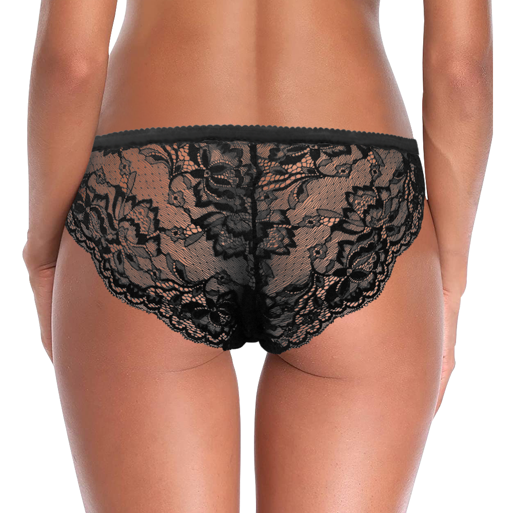 Custom Face Zipper Black Lace Panties Sexy Underwear with Package