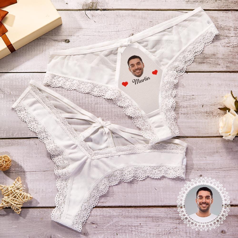 Custom Sexy Lace Panties White Lace Panties Add Boyfriend Face and Name Valentine's Day Present for Her