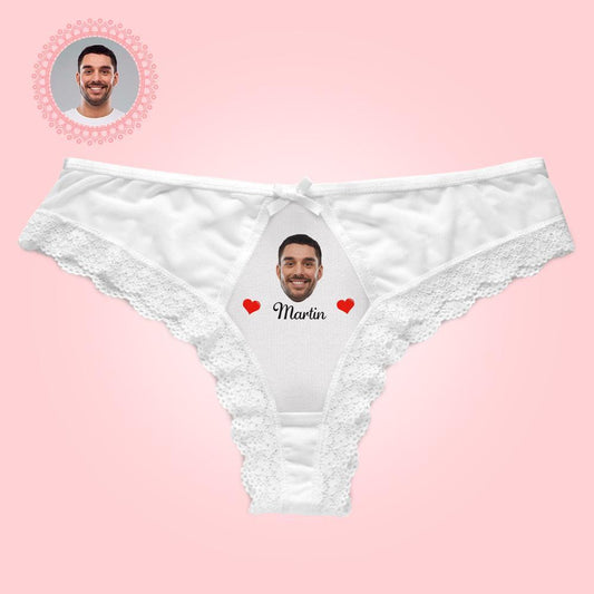 Custom Sexy Lace Panties White Lace Panties Add Boyfriend Face and Name Valentine's Day Present for Her