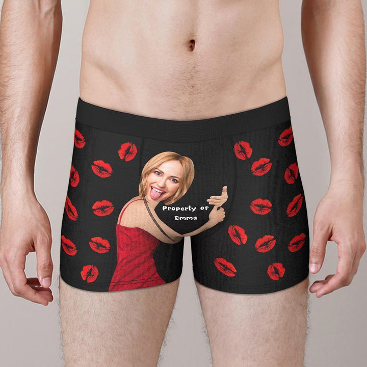 Custom Sexy Red Lips Boxer Brief with Face and Name