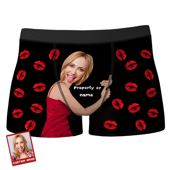 Custom Sexy Red Lips Boxer Brief with Face and Name