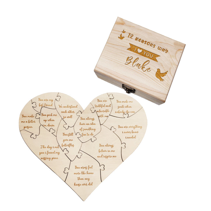 Personalized Wooden Puzzle with Box Reasons Why I Love You Unique Gift for Lover