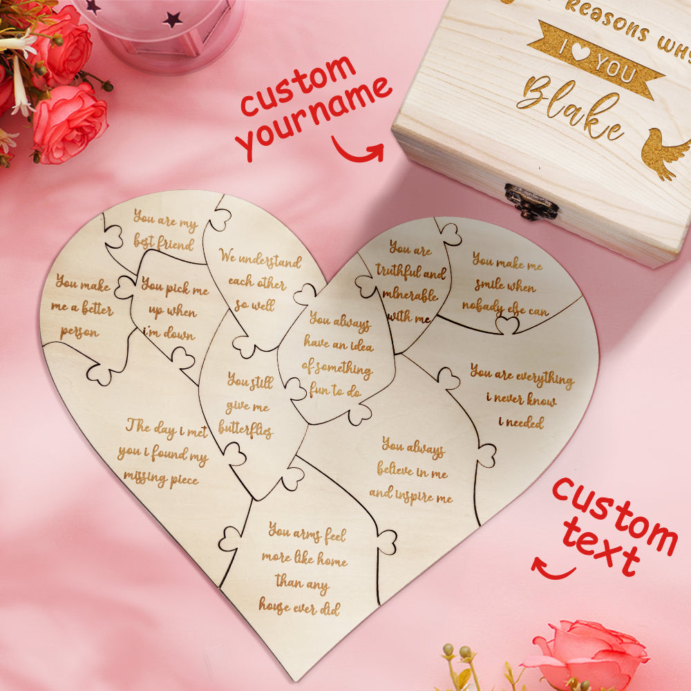Personalized Wooden Puzzle with Box Reasons Why I Love You Unique Gift for Lover