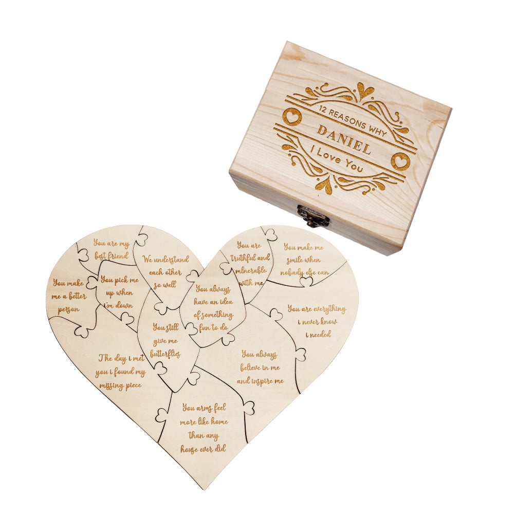 Personalized Wooden Puzzle with Box Reasons Why I Love You Unique Gift for Lover