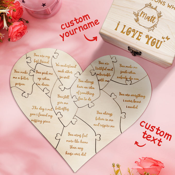 Personalized Wooden Puzzle with Box Reasons Why I Love You Unique Gift for Lover