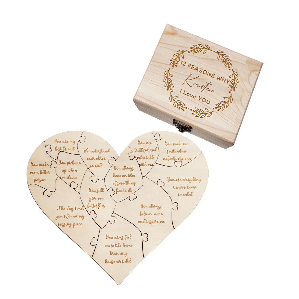 Personalized Wooden Puzzle with Box Reasons Why I Love You Unique Gift for Lover