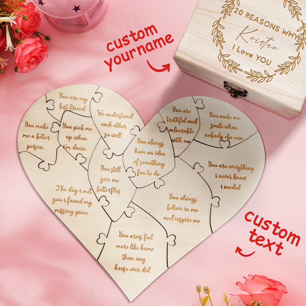 Personalized Wooden Puzzle with Box Reasons Why I Love You Unique Gift for Lover