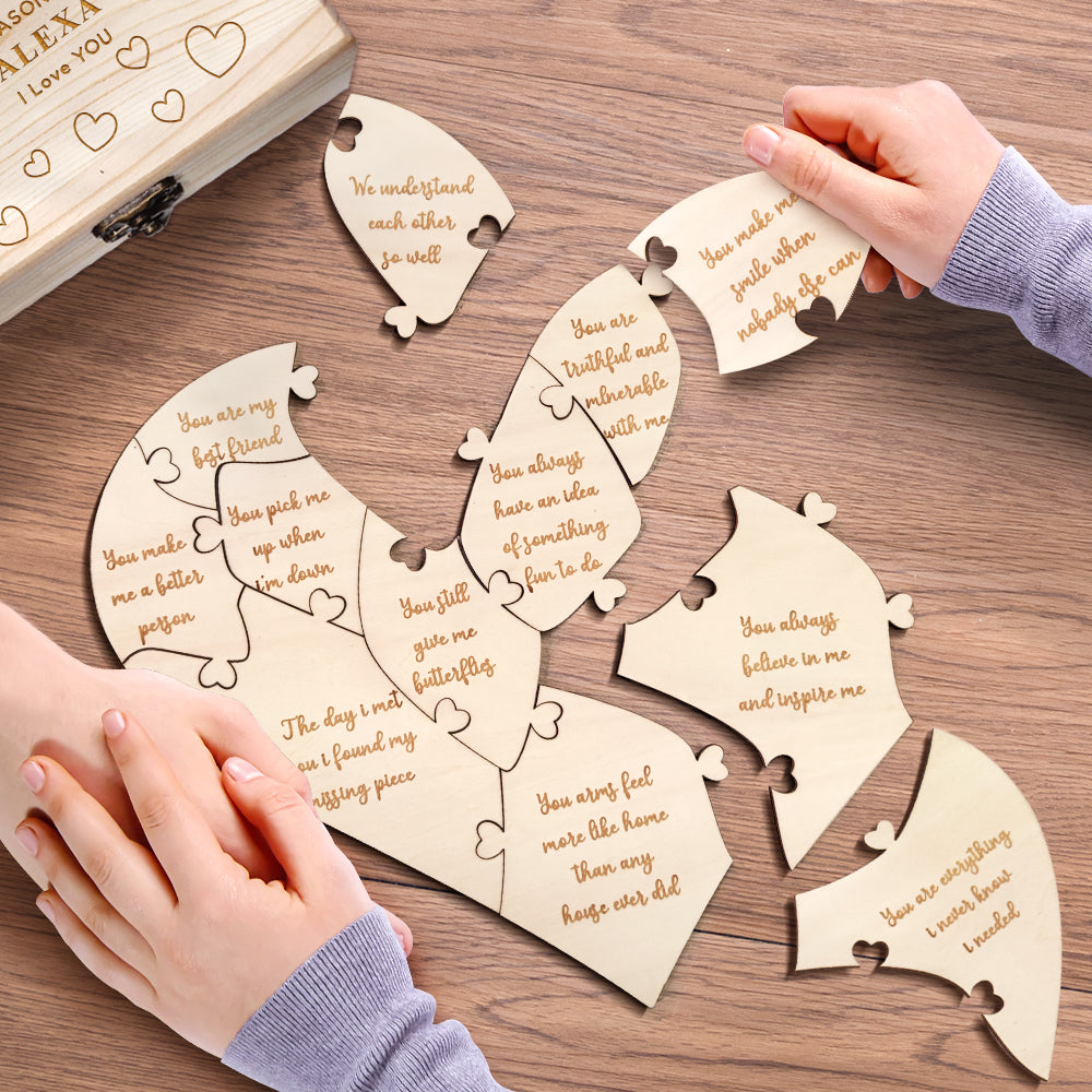 Personalized Wooden Puzzle with Box Reasons Why I Love You Unique Gift for Lover