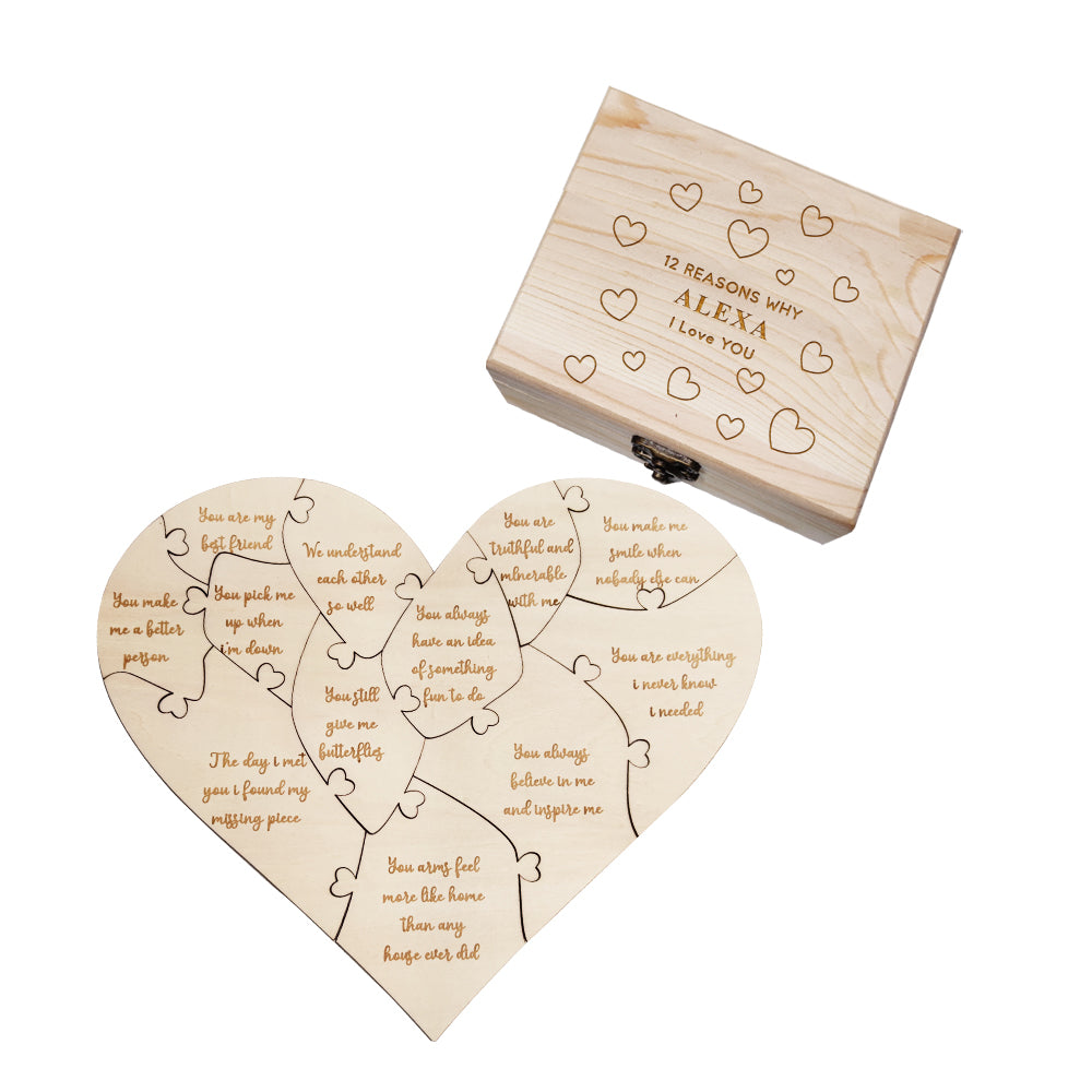Personalized Wooden Puzzle with Box Reasons Why I Love You Unique Gift for Lover