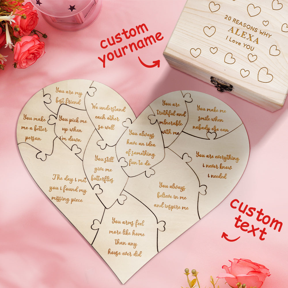 Personalized Wooden Puzzle with Box Reasons Why I Love You Unique Gift for Lover