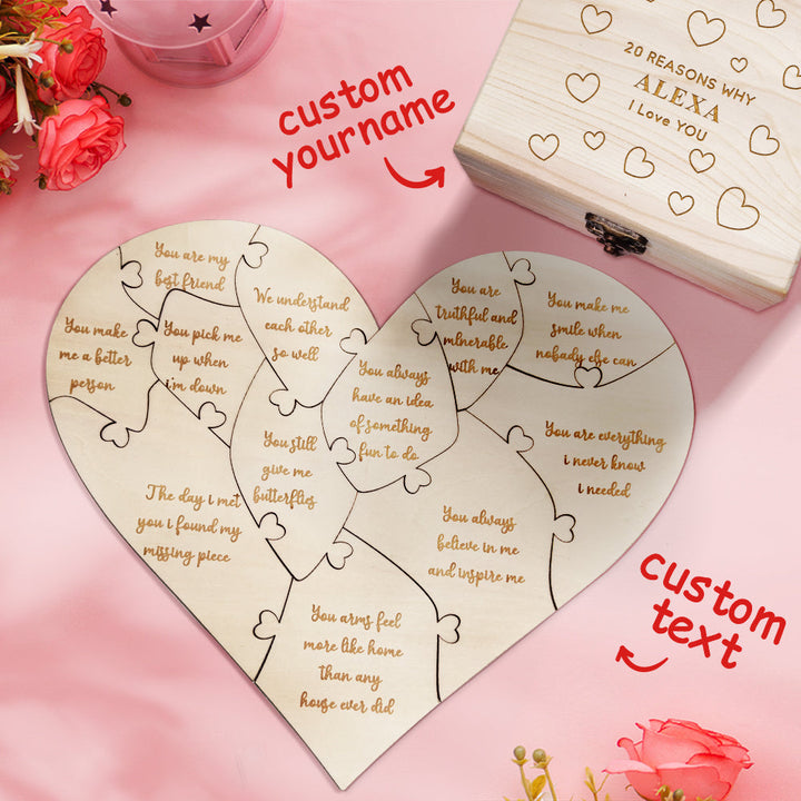 Personalized Wooden Puzzle with Box Reasons Why I Love You Unique Gift for Lover