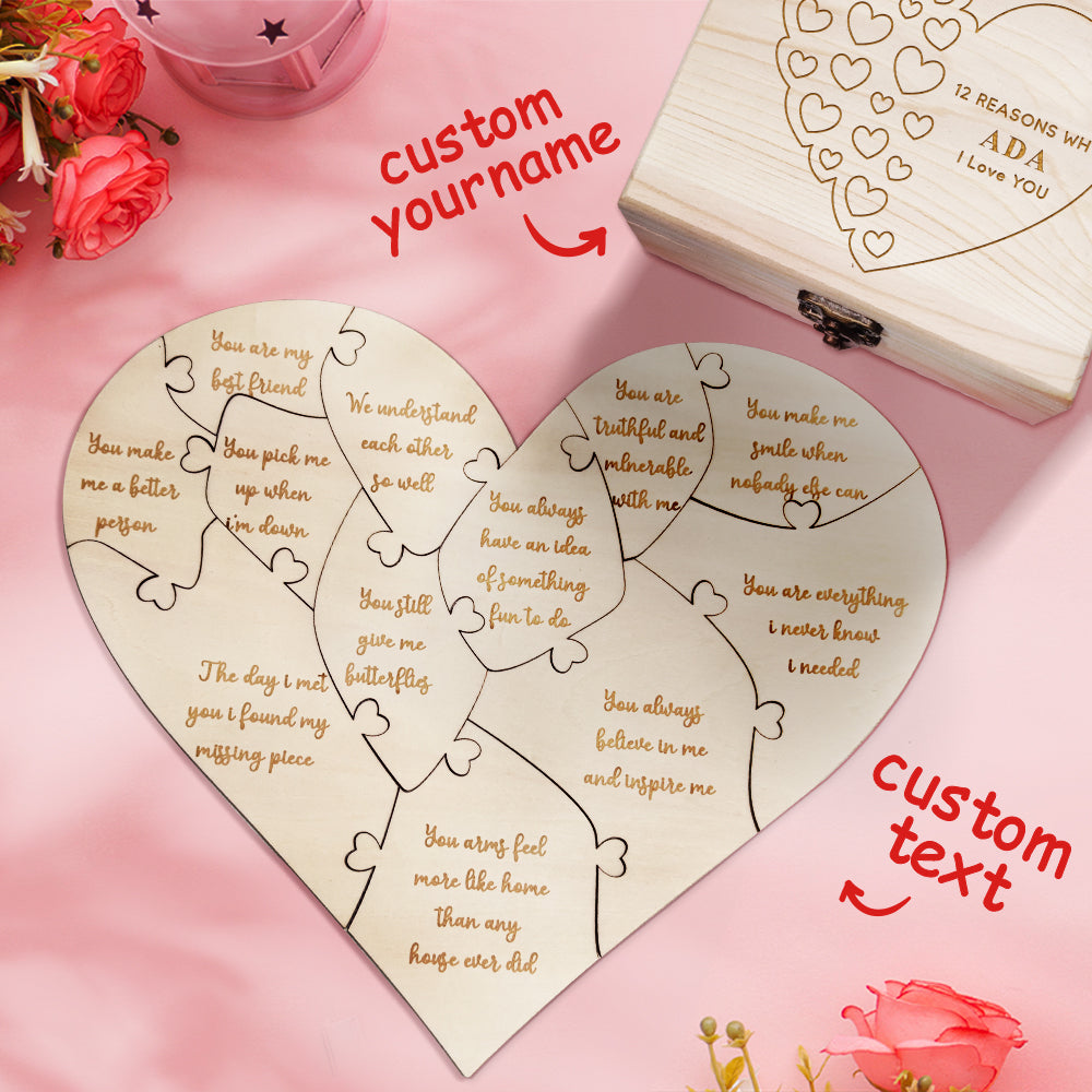Personalized Wooden Puzzle with Box Reasons Why I Love You Unique Gift for Lover