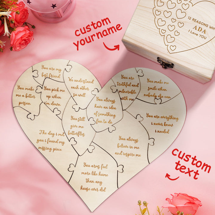 Personalized Wooden Puzzle with Box Reasons Why I Love You Unique Gift for Lover