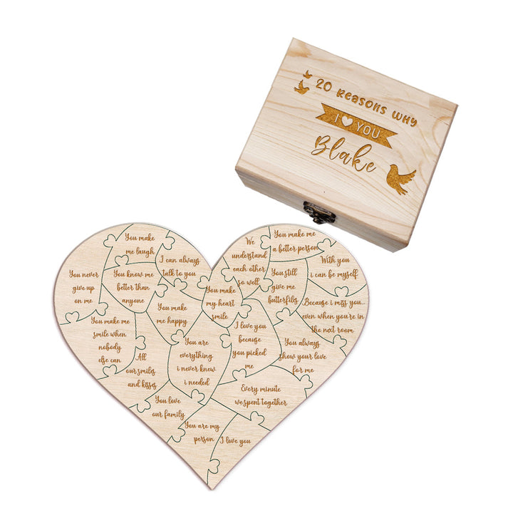 Personalized Wooden Puzzle with Box Reasons Why I Love You Unique Gift for Lover