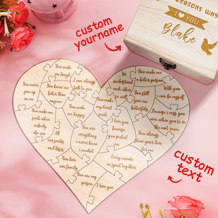 Personalized Wooden Puzzle with Box Reasons Why I Love You Unique Gift for Lover