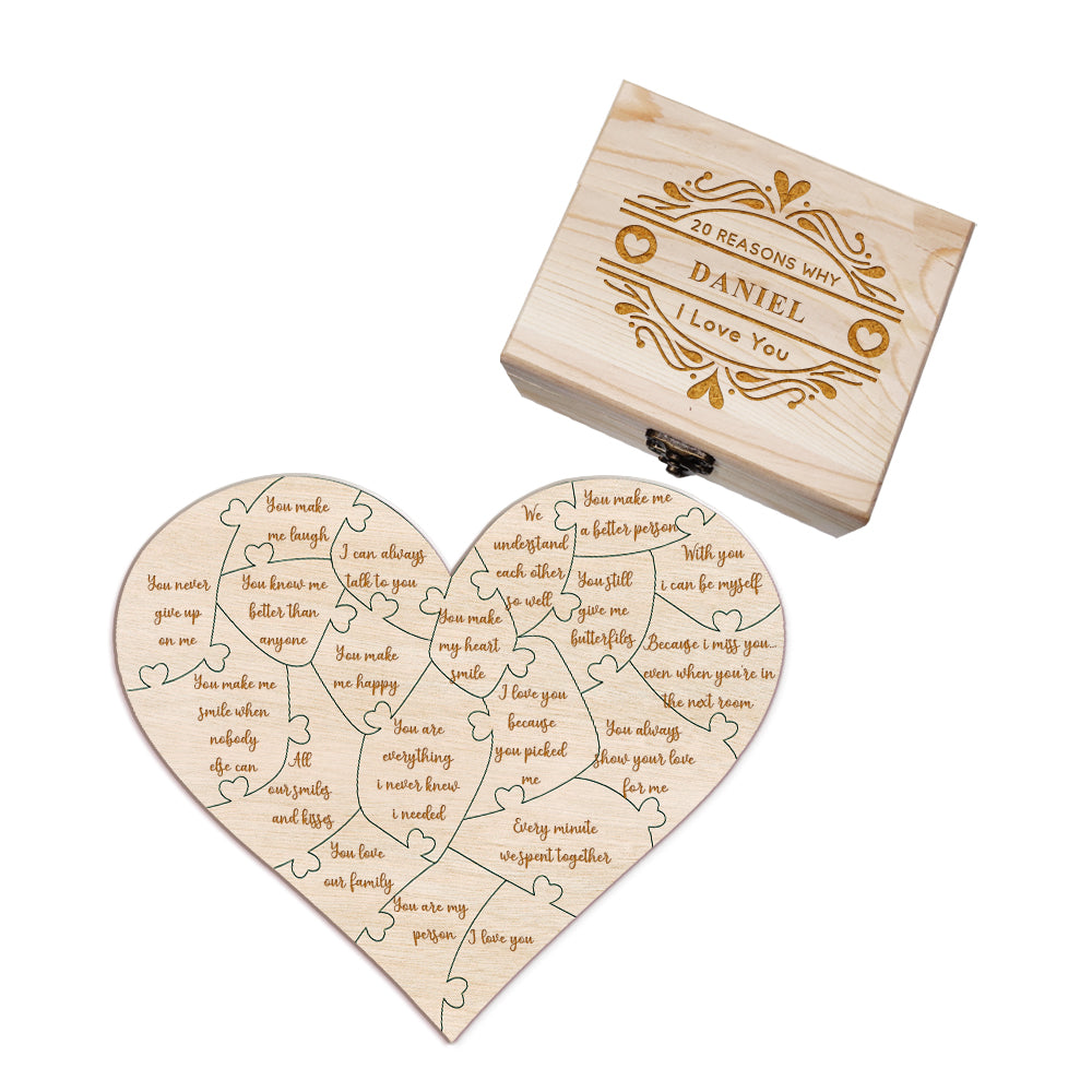 Personalized Wooden Puzzle with Box Reasons Why I Love You Unique Gift for Lover