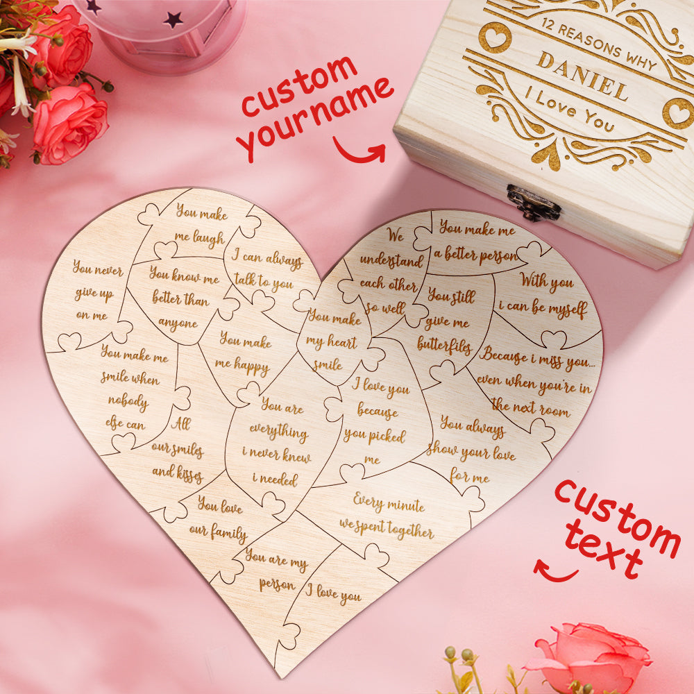 Personalized Wooden Puzzle with Box Reasons Why I Love You Unique Gift for Lover